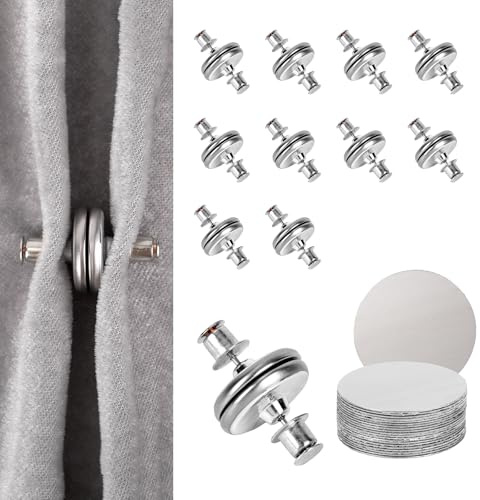 Goktvai 20st Magnetiska Gardinklämmor, Premium Slitstarka Sidoklämmor för Duschdraperier med 20 Självhäftande Magnetiska Plattor Lämpliga för Sovrum Badrum Kontor