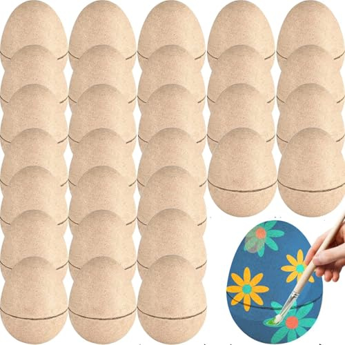DIY Paper Mache Easter Eggs, Easter Craft Supplies Blank Paper Eggs for Crafts Decorating Fillable Paint Your Own Eggs for Easter Party Ornaments Children Egg Hunt Basket Stuffers Fillers (50)