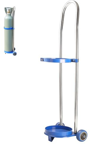 Gvqng Krankenhausflaschenwagen, Gasflaschenregal Aus Stahl Mit 2 RäDern, Tragbarer Sauerstoffflaschenwagen Aus Stahl, Rollbarer Gasflaschenhalter FüR Den Innen,Blau,87cm