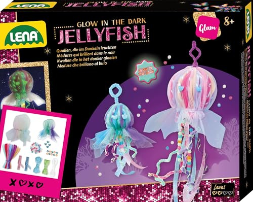 Lena Jellyfish - Kit de bricolage à paillettes avec effet lumineux - Kit complet avec cure-pipes et tulle - Veilleuse DIY pour filles à partir de 8 ans