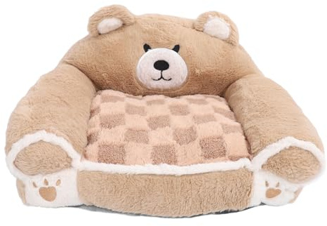 DouWen MO Divano per Animali Domestici Orso Bruno, Divano Letto per Gatti per Cani di Piccola Taglia e Gatti, Letto Caldo e Morbido Peluche con Braccioli, Posto Accogliente per Tutte Le (M)