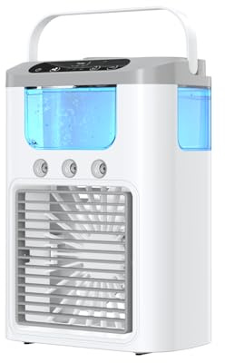 Mini Mobile Klimaanlage, 600 ml Luftkühler, tragbar, USB, mit Zerstäuber, 3 Modi, leiser Lüfter 40 dB, 3 Geschwindigkeitsstufen, Akku 2000 mAh, LED, 7 Farben, Klimagerät für Büro, Schlafzimmer