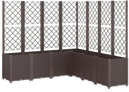 Foknhdi Torre per piante con traliccio, marrone, 160 x 160 x 140 cm, in robusto polipropilene, effetto rattan, salvaspazio, per balcone, giardino e terrazza, come aiuola verticale o fioriera