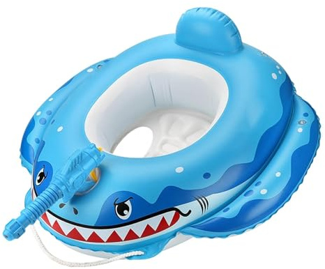 Shark uppblåsbar pool flytande barn med vattenstänk, simdjur för poolen, uppblåsbar hajbåt för barn 3–6 år, halkfri sits med ryggstöd, stabila poolleksaker för sommar