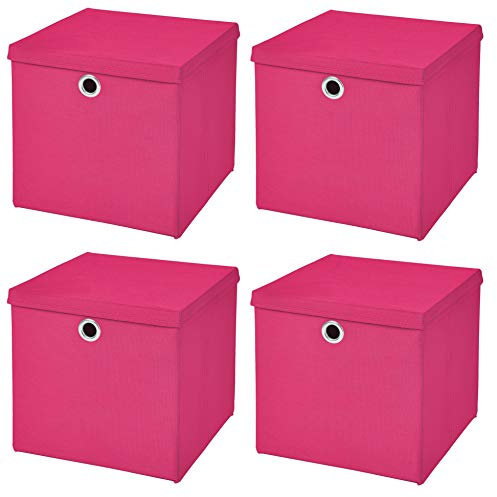 StickandShine 4er Set Faltbox 28 x 28 x 28 cm Aufbewahrungsbox faltbar mit Deckel (Pink)