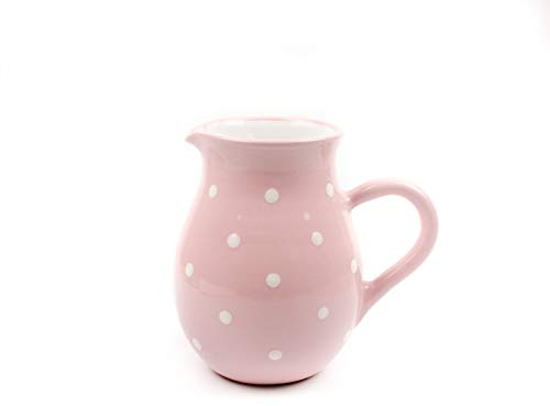 UNGARNIKAT Pichet en céramique pastel avec pois blancs peints à la main - 0,75 l (rose)