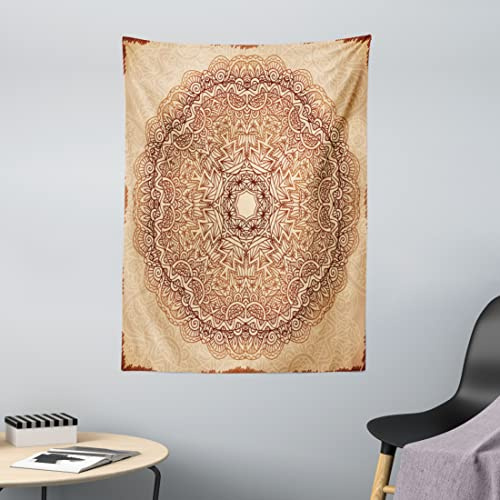 ABAKUHAUS Brown Mandala Wandteppich, Vintage Ethnische aus Weiches Mikrofaser Stoff Waschbar ohne Verblassen Digitaldruck, 110 x 150 cm, Ingwer Beige Braun