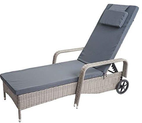 Mendler Poly-Rattan Sonnenliege Carrara, Alu - grau, Kissen dunkelgrau | Relaxliege, Gartenliege, Liege