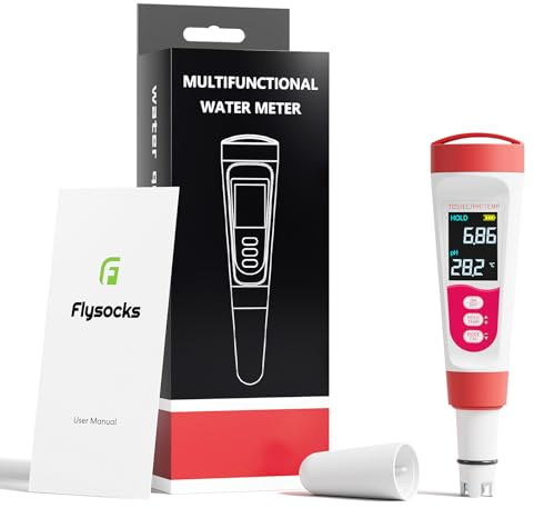 Flysocks pH Mètre 4 en 1, Stylo pH Mètre pour pH/TDS/EC/Température, Testeur de Ph Numérique IP67 Testeur de Qualité de l'eau avec Étalonnage Automatique et LCD Rétroéclairé pour Hydroponie, Piscine