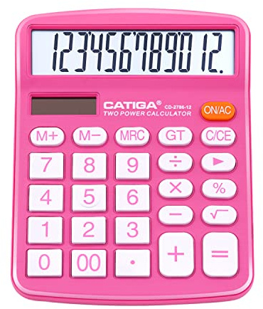 CATIGA Tischrechner 12-stelliger mit großem LCD-Display, sensitiven Tasten, Solar und Batteriebetrieb, Kompakt, leistungsstark und vielseitig, Standardfunktion für Büro, Haus, Schule, CD-2786