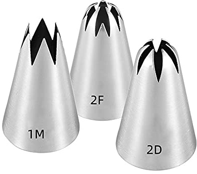 Lbaixjj Große Zuckerguss-Spritztüllen, 1 m, 2D, 2F, Kuchen-Dekorationsspitzen-Set, Sterntropfen, Blumen, Rosenblüten, Zuckergussspitze, Gebäckdüsen, 3 Stück