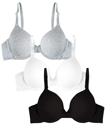 Fruit of the Loom womens T-shirt T Shirt Bra, Black/White/Grey Heather, 34D US