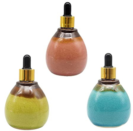 Uonlytech 3 Stücke 50ml Leere Ätherische Öle Flaschen mit Pipette Keramik Pipettenflasche Parfüm Glasflasche Glas Tropfflasche Kosmetik Reiseflaschen Nachfüllbar für Aromatherapie