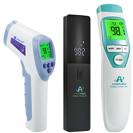 3-Pack Amplim W1 F2 CA3 Non-Contact Touchless Infrared Digital Forehead Thermometer for Adults and Babies
