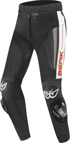 Berik Kendo Pantalon en cuir de moto, noir/blanc/rouge, 54