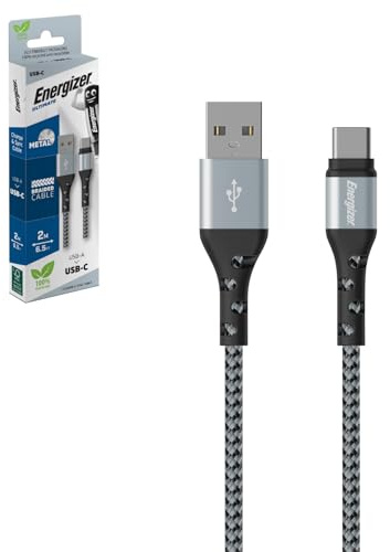 Energizer Cavo USB-A/USB-C rinforzato, 2 m, nero/argento intrecciato