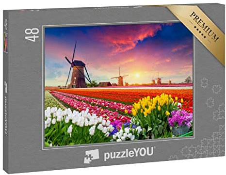puzzleYOU: Puzzle 48 Teile „Tulpen und Windmühlen, Niederlanden“