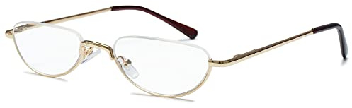 Lanomi Metall Lesebrille Halbrand Mini Leicht Halbrahmen Lesehilfe Halb Rund Transparente Linse Halbbrille Brillen Gold 1.5