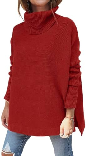 Rayson Suéter de Cuello Alto Mujer Jersey de Punto Casual de Color Sólido Jersey de Cuello Vuelto Manga Larga Caliente en Invierno（Burdeos,S