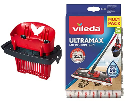 Vileda – 138153 – Auswringer einzige für Besen flach UltraMax & Ultramax Power Wischer Nachfüllpack für Flachbesen, Mikrofaser, weiß/rot, 2 Stück (1er Pack)