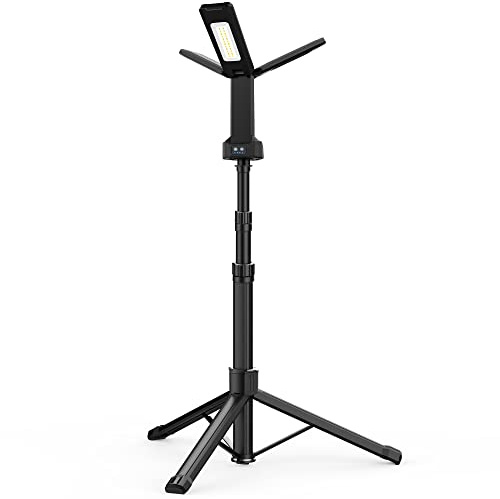 Rechargeable LED Work Light with Stand, Aluminum 67 Portable Cordless Work Light, 8AH Battery, 500/1500/2500 Lumen, 4000/6500K Dimmable Camping Light with Detachable Tripod (Carrying Bag Included)