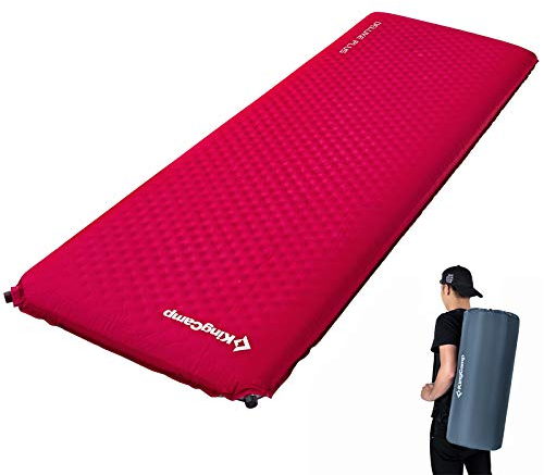 KingCamp Selbstaufblasende Camping-Isomatte für Camping, 3,93 cm Dicke Schaumstoff-Luftmatratze, Campingmatte für Wandern, Reisen, Zelt, Rot/Anthrazit