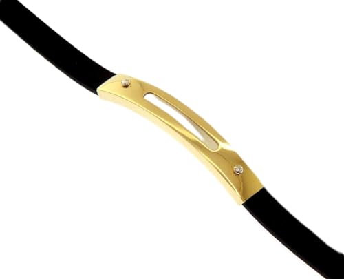 generico Armband aus Gelb- und Weißgold, 18 K, 750 und schwarzem Kautschuk, für Herren, mit rechteckiger Platte von 6 mm, bearbeitet, Länge 21 cm, hergestellt in Italien., Gold, Nicht zutreffend.
