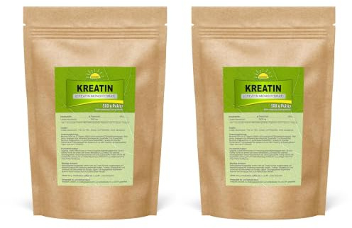 Kreatin Monohydrat, 200 Mesh, vegan, ohne Zusatzstoffe, 2x 500 g Beutel