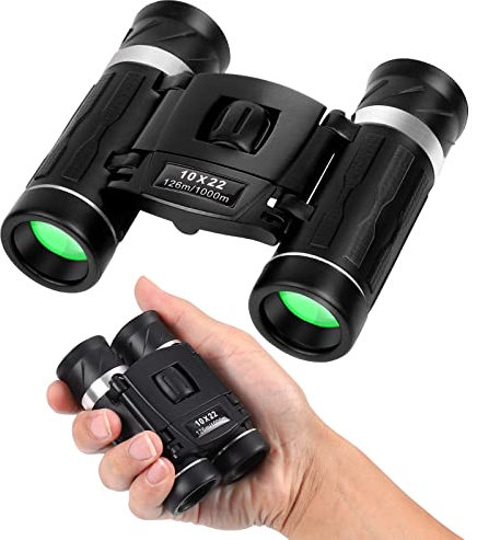 Mini Doppelfernrohr Fernglas 10x22 Kleines Faltbares Fernglas Kompakt Wasserdicht Feldstecher für Kinder Erwachsene mit Tragetasche für Vogelbeobachtung Reisen Jagd Sport im Freien Konzerte Theater