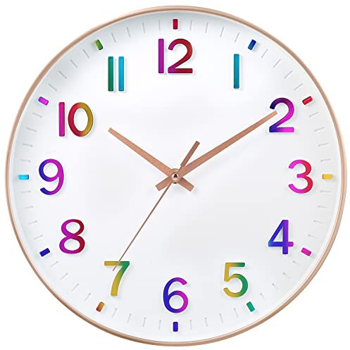 HZDHCLH Wall Clock 12 Inch Silent Non Ticking Clock for Living Room Bedroom Kitchen Office (Gradient rose gold)