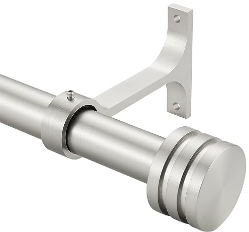 Single Curtain Rods 28-48 Inches,1 inch Heavy Duty Adjustable Window Drapery Rod, Modern Round Decorative Windows Curtains Rods, Brushed Nickel