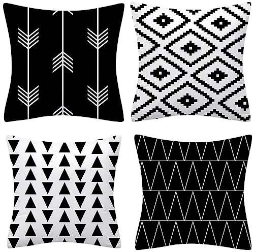 DILOXNSU Kissenbezug 45x45 4er Set Schwarz Weiß Geometrisch Modern Weich Sofakissen Kissenhülle Deko Kissen Bezug Couchkissen Modern Dekokissen Kissenbezüge Zierkissen für Sofa Wohnzimmer Stuhl Bett