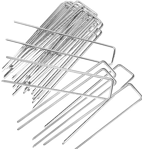 Lot de 100 piquets de jardin en forme de U galvanisés solides pour maintenir la pelouse, les membranes de contrôle des mauvaises herbes, le gazon artificiel, les tapis et les filets - Diamètre : 3 mm