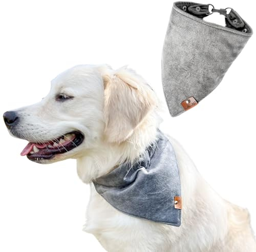 Bandana per cani con chiusura in metallo, bandana in velluto per cani, bandana regolabile per cani (grigio, L)