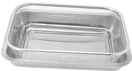 BESTonZON 2 Ensembles Égouttoir Lèchefrite Pour Four Panier De Lavage De Légumes Bol De Passoire De Cuisine Plat à Four Avec Grille Panier Vapeur Acier Inoxydable Quadrillage Rectangle