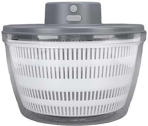 Centrifuga per Insalata 4L con Ciotola e Colino, Centrifuga Automatica Multiuso per Lattuga Verdure Frutta, Asciuga e Lava Alimenti, Ideale per Pasta e Patatine Fritte, (Grigio)