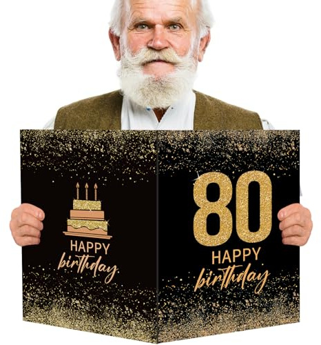 BOFUNX 80. Geburtstagskarte Groß Happy Birthday Grußkarte Geburtstag Glückwunschkarte Gästebuch Gastposter für Männer Frauen Geburtstag Partydeko