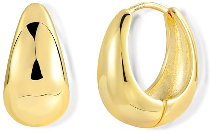 ASH'S CHOICE 14K Vergoldet Creolen Kleine Klobige Chunky Ohrringe für Damen | Silber 925 Ohrringe Klobige Dick Leicht Breit Chunky Creolen Oval Kleine Knorpel Kreolen Huggie Creolen Damen Frauen Herren