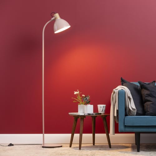 Lightbox Stehlampe Holz & Metall, Hellrose, schwenkbare Leuchte | Standlampe mit Fußschalter fürs Wohn- und Schlafzimmer, max. 40 W, moderner Farbakzent fürs Zuhause