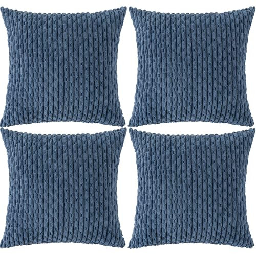 Ci & Ci 4er Set Boho Deko Kissenbezug 40x40 cm, Blau Kissen Sofakissen Dekokissen Zierkissen, Flauschig Kissenbezüge Kissenhülle für Sofa Couch