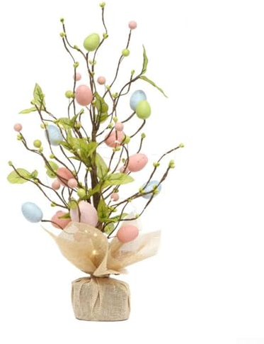 HpLive 45 cm Osterbaum mit LED-Licht, Osterei-Zweig-Baum für Tische, dekorativer Osterbaum, Schreibtisch-Ornamente (4)