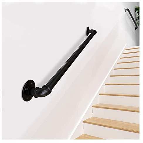 Treppengeländer-Handlauf für Innentreppen/Außentreppen, Stufenwand, Balustraden-Handlauf, Geländer-Fußschiene, industrielles, rustikales, schwarzes, rutschfestes Treppen-Sicherheitsgeländer, Handgel