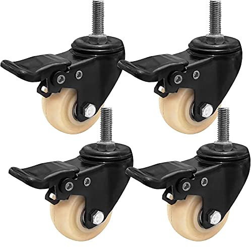 4er-Set Lenkrollen, 2-Zoll-Schwerlastrollen, M8/M10-Gewindeschaft aus Nylon, für Möbel/Wagen, geräuschlos, Tragfähigkeit 90 kg (mit Bremse 2 Zoll*M10)