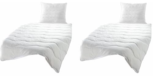 Steppbettdecke Bettdecke & Kopfkissen Comfort Bettenset Für Allergiker Waschbar Ganzjahresdecke Vierjahreszeiten-Bett mit Klimafaser Steppdecke 2X Bettdecke und 2X Kopfkissen mit Steppung 4 teilig Set
