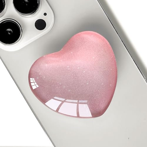 Ksadiye Expandiing Moblile Cell Phone Grip Heart Shape Glass Holder for Smartphones, Cellphone Collapsible Stand（ Pink