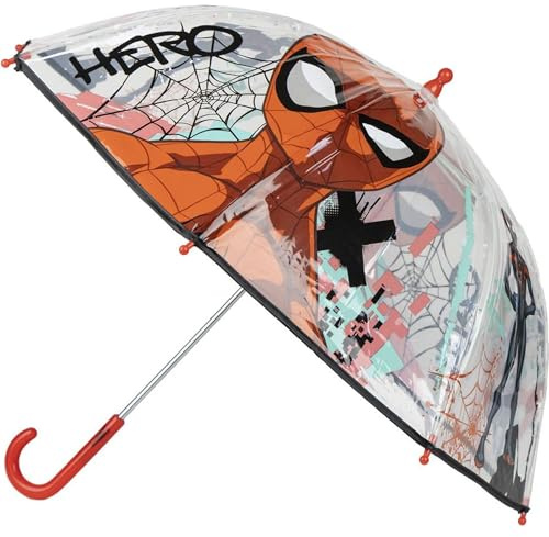 CERDÁ LIFE'S LITTLE MOMENTS Spiderman Bubble-Regenschirm - Manuell zu öffnen - Transparent mit Spiderman Aufdruck - Hergestellt aus 100% POE mit Fiberglas Rahmen - Original Produkt Designed in Spain