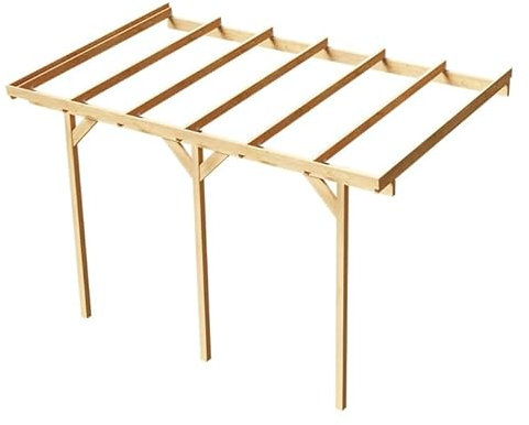 Wood & Play Wandgaragenüberdachung aus Holz - Hochwertige Verarbeitung - Selbstmontage - Stabil und langlebig - 300 x 484 cm - Polycarbonat Trapezblech 3m - Braun