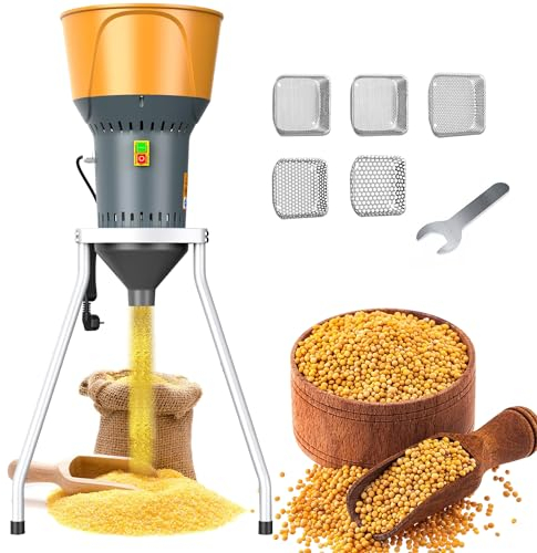 Molinillo De Maíz Eléctrico, Molinillo De Grano De 50 L, Molinillo De Alimentación, Molinillo De Cereales Secos De 1300 W Con 5 Tamices + 1 Llave, Tolva Y Trípode Desmontables, Molinillo De Trigo