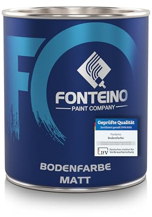 Fonteino Bodenfarbe Seidenmatt Betonfarbe Fußbodenfarbe Estrichfarbe I Hoch deckend, Wasserbasiert, Geruchsarm I Lichtgrau ähnl. RAL7035 I 750mL