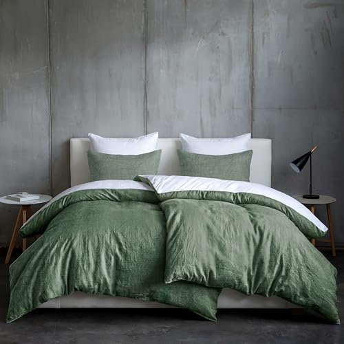 Dreamzie Bettwäsche 135x200 Baumwolle 4Teilig, Bettwäsche-Sets Grün mit Reißverschluss, Ähnliche Textur wie Stone Washed Leinen, Enthält 2 Bettbezug 135x200 und 2 Kissenbezug 80x80, Oeko TEX